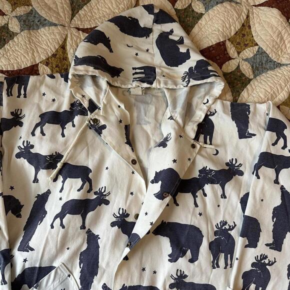 80s Michigan Rag Co. Bear & Moose all over print poncho jacket size S/M granola - Picture 3 of 7